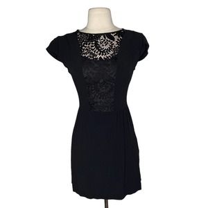 Sandro Black Lace Detail A-Line Mini Dress